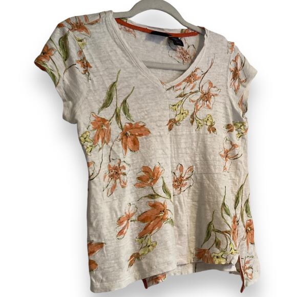 Y2K Rachel Royal Flora Asymmetrical Linen Short Sleeve Feminie Top Size Small - Picture 3 of 16